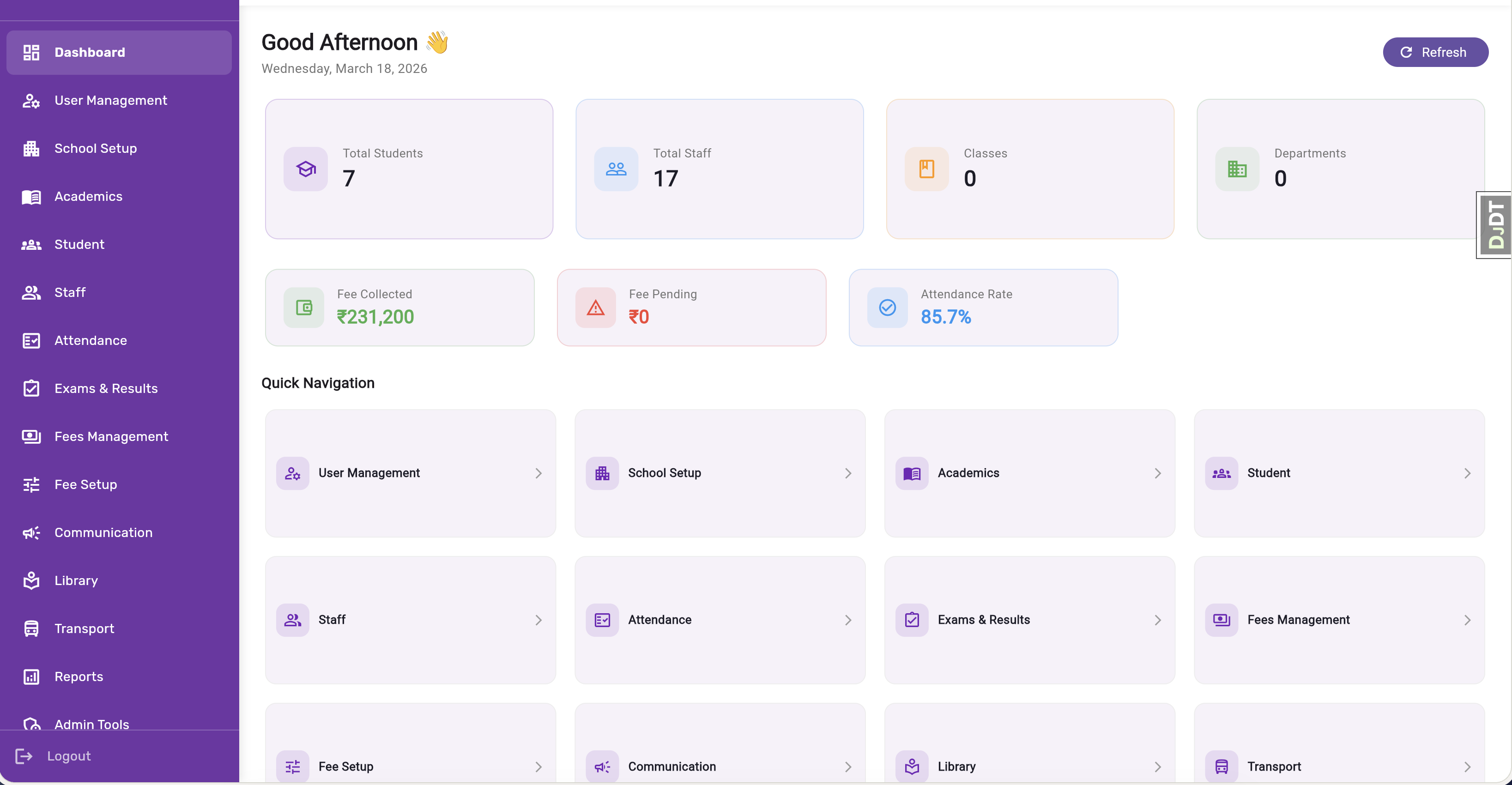 Pathshala ERP School Management Software Dashboard 2026 — Fee, Attendance, Exams, Payroll All-in-One India